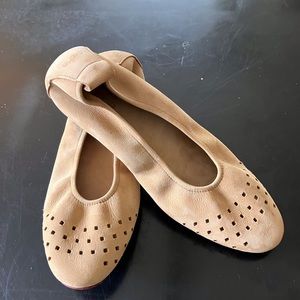 Arche Perforated Ballerina Flats Tan Suede